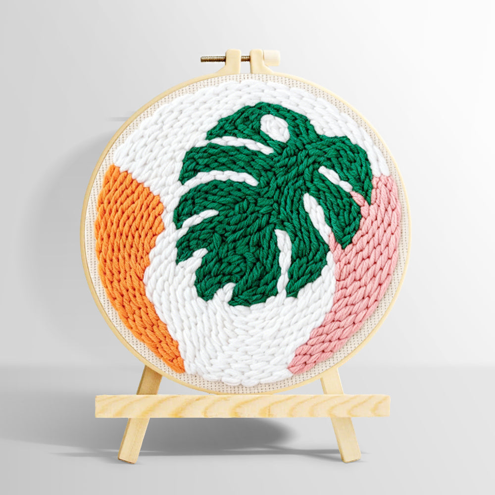 Modern monstera leaf punch needle kit for beginners