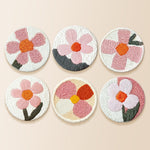 Modern pink floral punch needle coaster kit finished handmade coasters