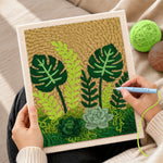 Creating handmade monstera, ferns and succulents punch needle artwork
