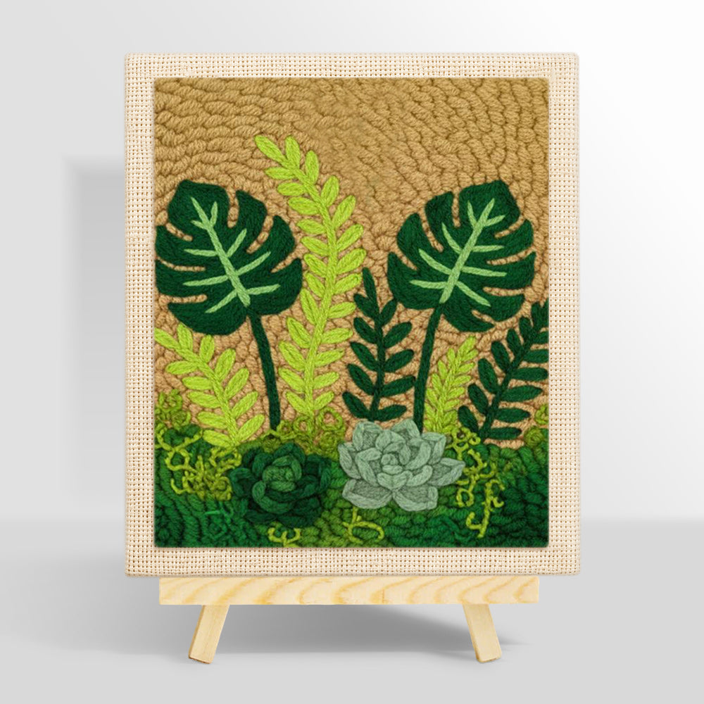 Monstera, ferns and succulents punch needle kit for beginners