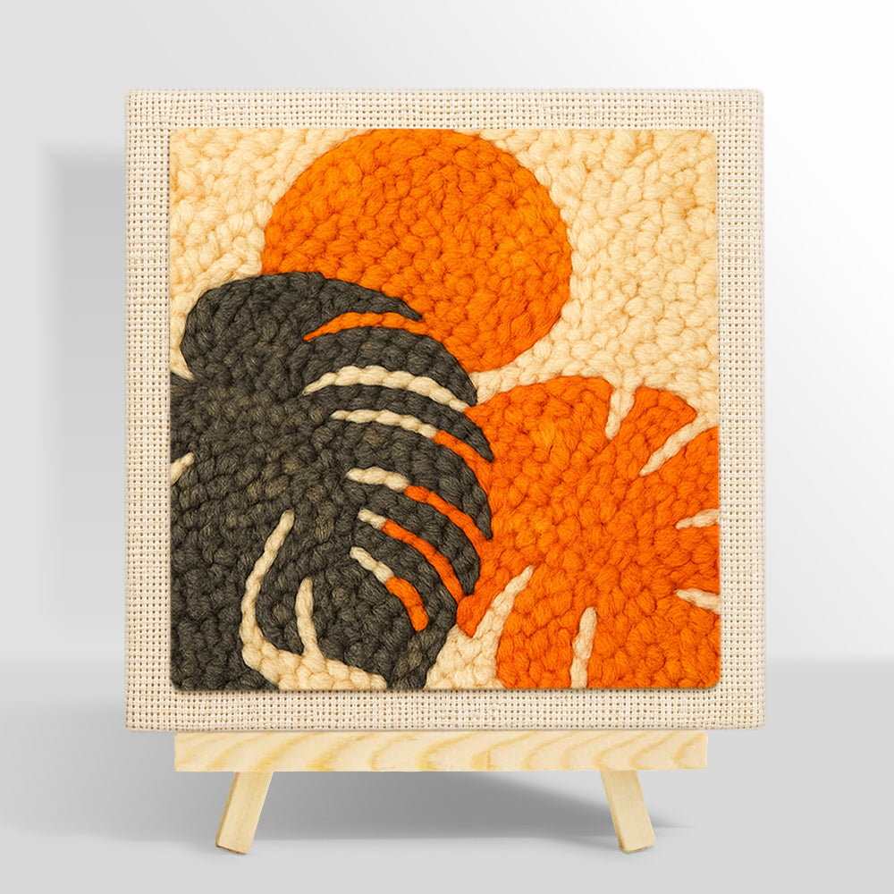 Monstera leaf and sun punch needle kit for beginners