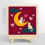 Moonlit white cats on clouds punch needle kit for beginners