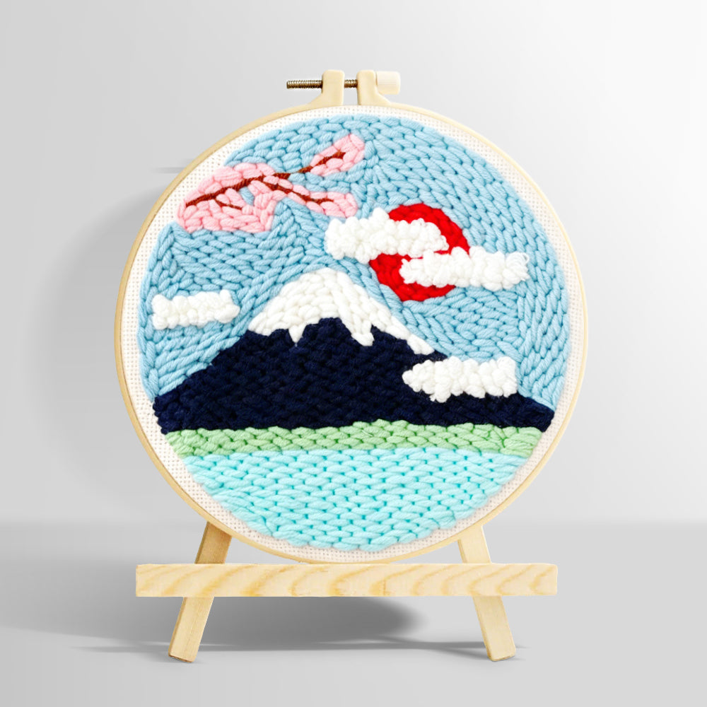Mountain with snow and flowers punch needle kit for beginners