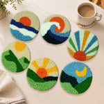 Mountains, sunrise and sea punch needle coasters used for home decoration