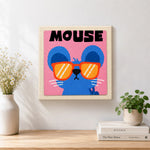 Finished mouse with sunglasses artwork displayed on a wall