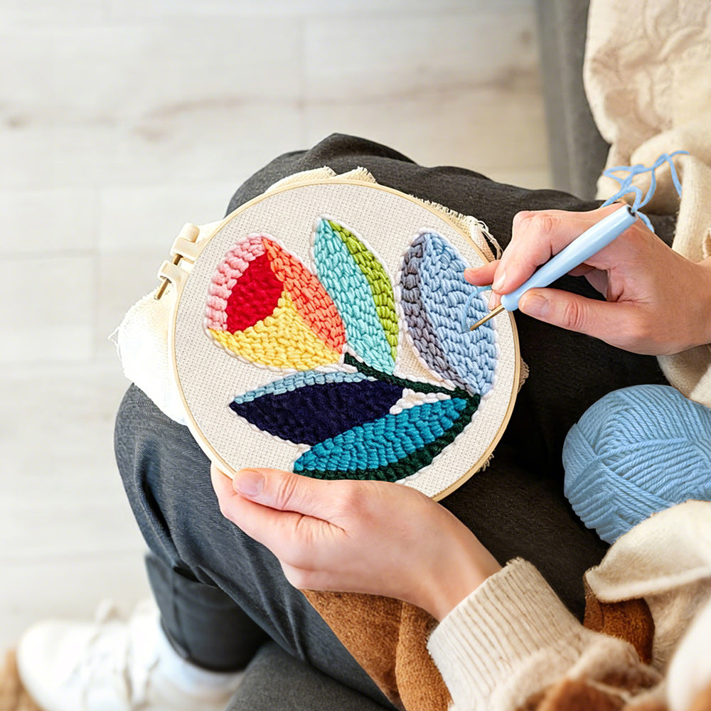 Creating handmade multicoloured tulip punch needle artwork