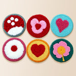 Mushroom, heart and flower punch needle coaster kit finished handmade coasters