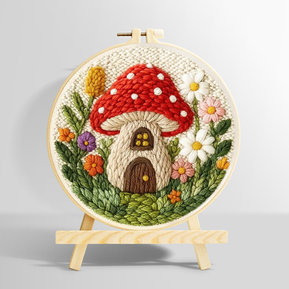 Mushroom house punch needle kit for beginners