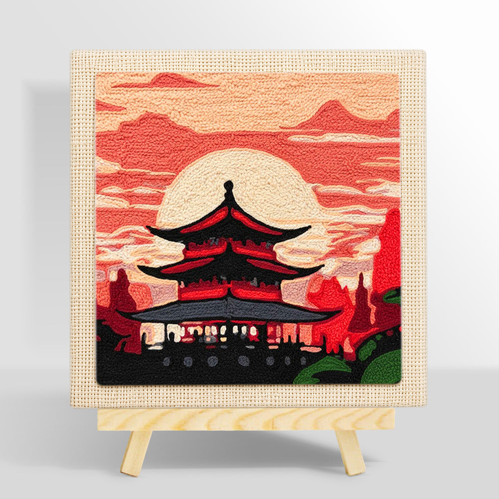 Mystical eastern temple at dusk punch needle kit for beginners