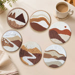 Neutral colour mountains and rivers punch needle coasters used for home decoration