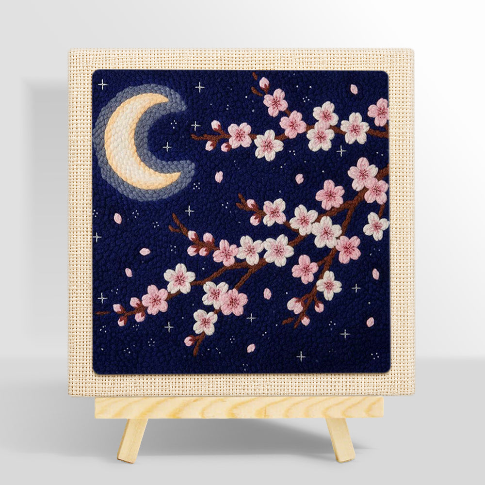 Night sky cherry blossom punch needle kit for beginners