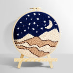 Night sky with moon, stars and beige sand dunes punch needle kit for beginners