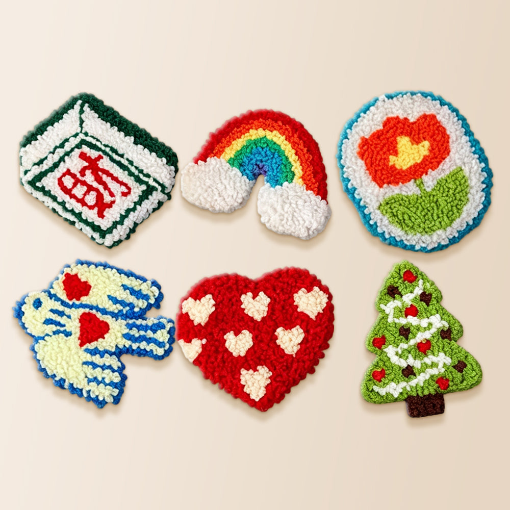 Novelty rainbow, dove and heart punch needle coaster kit finished handmade coasters
