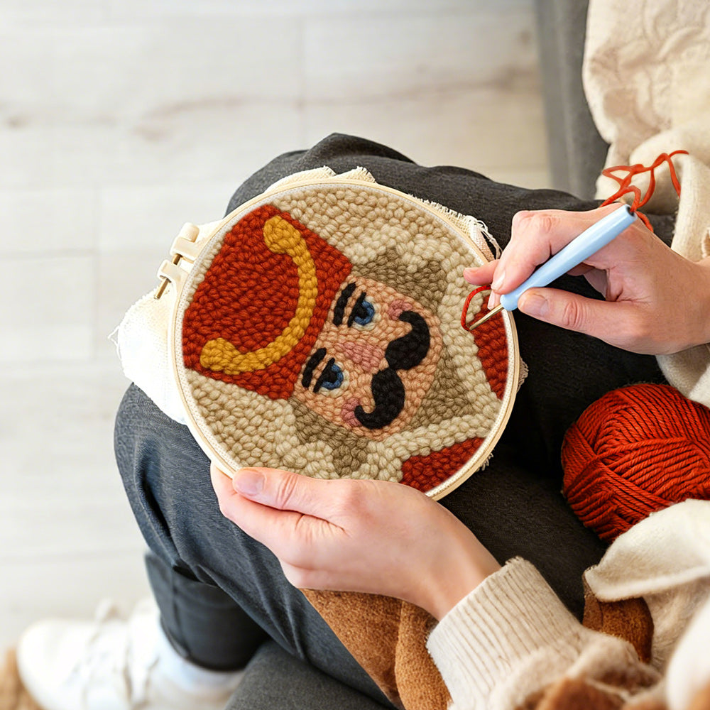 Creating handmade nutcracker soldier portrait punch needle artwork