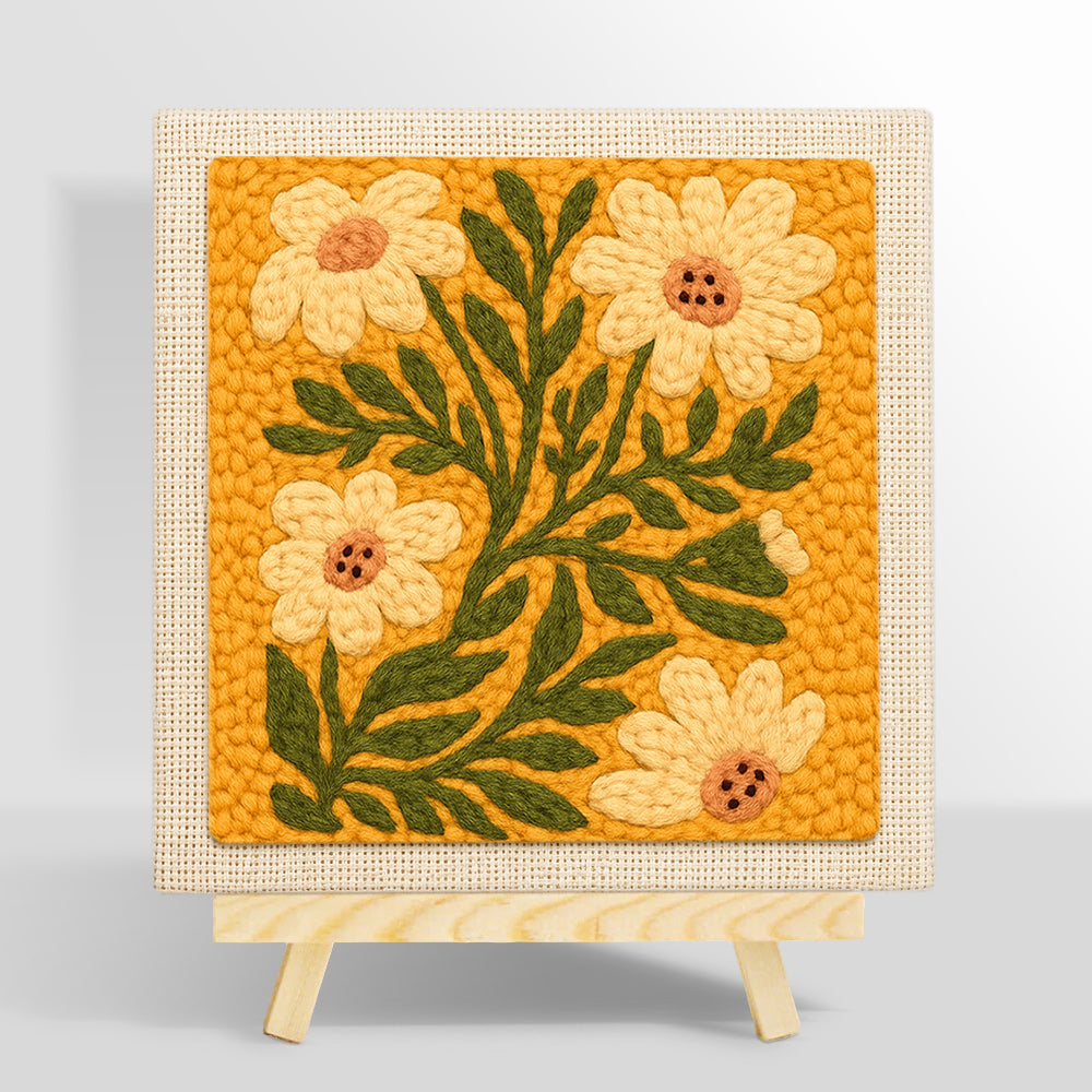 Ochre yellow daisies punch needle kit for beginners