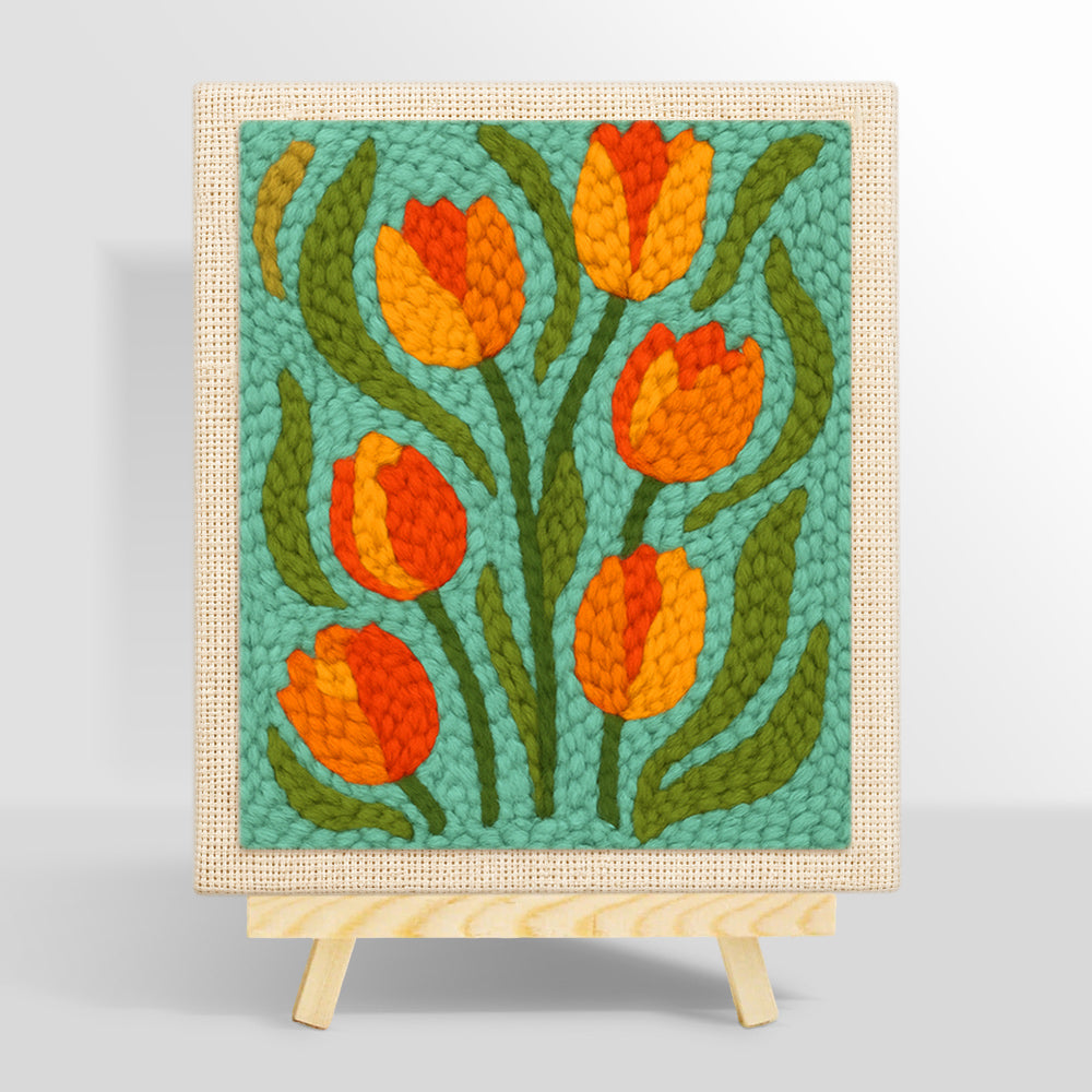 Orange and yellow tulip flowers punch needle kit for beginners