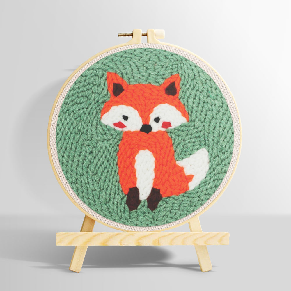 Orange baby fox punch needle kit for beginners