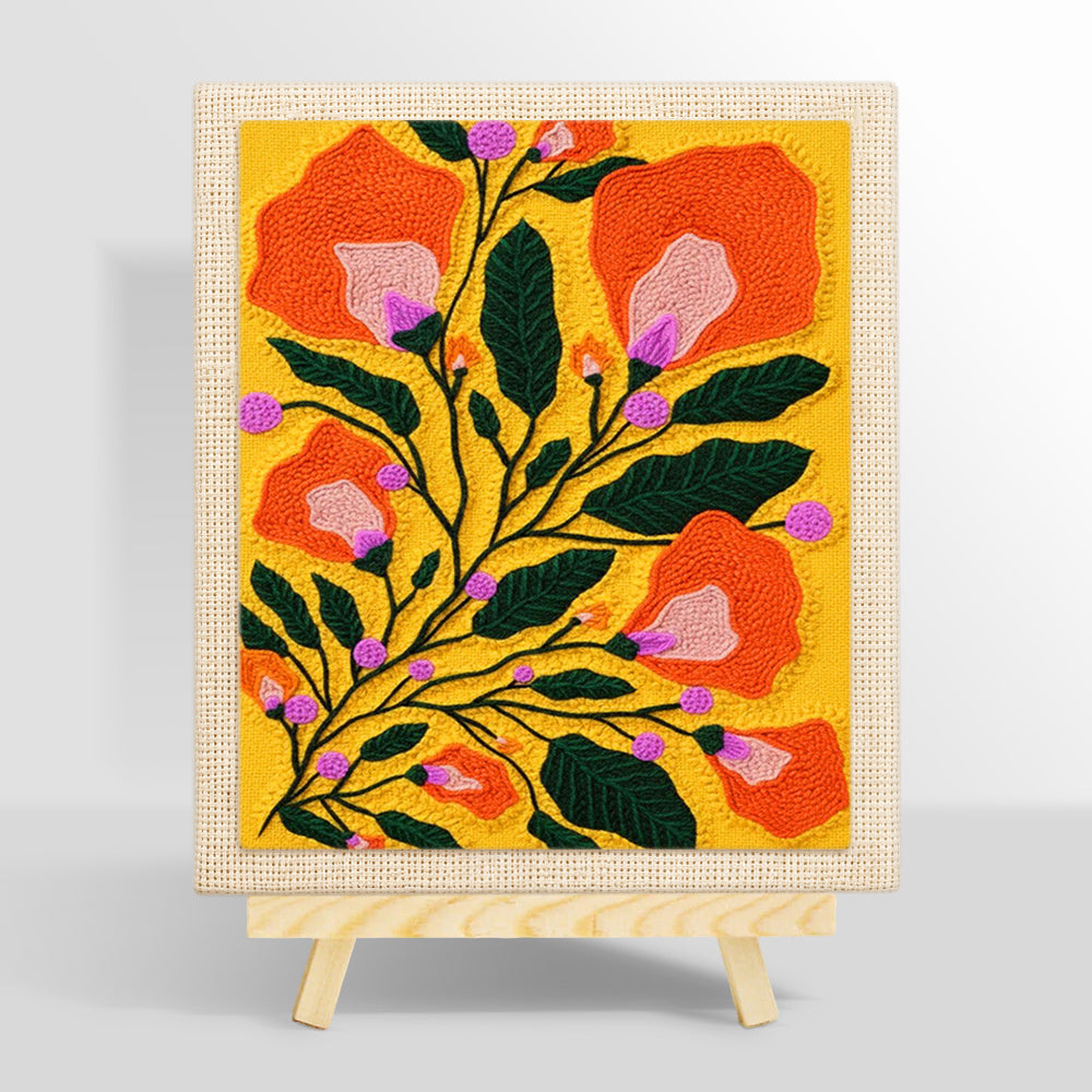 Orange bell flowers punch needle kit for beginners