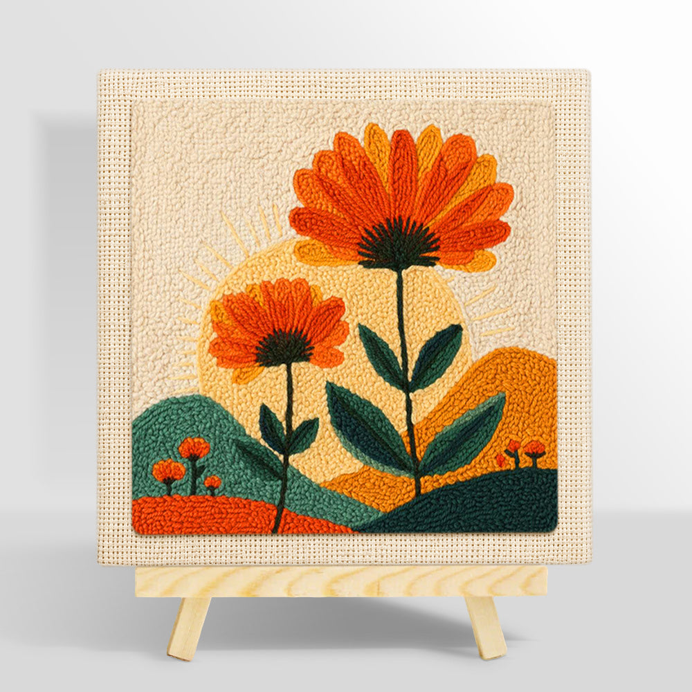 Orange flowers and radiant sunset punch needle kit for beginners
