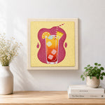 Finished orange gradient summer drink artwork displayed on a wall