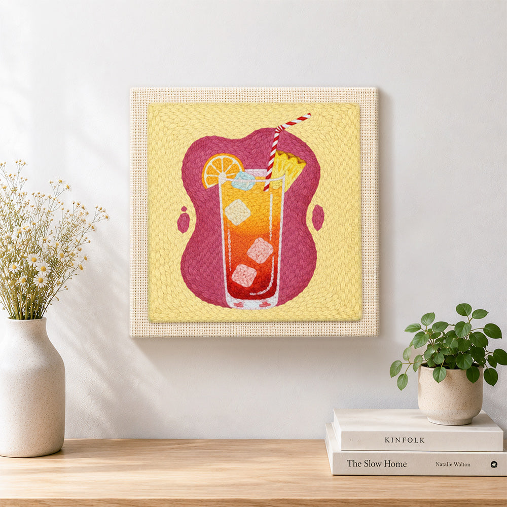 Finished orange gradient summer drink artwork displayed on a wall