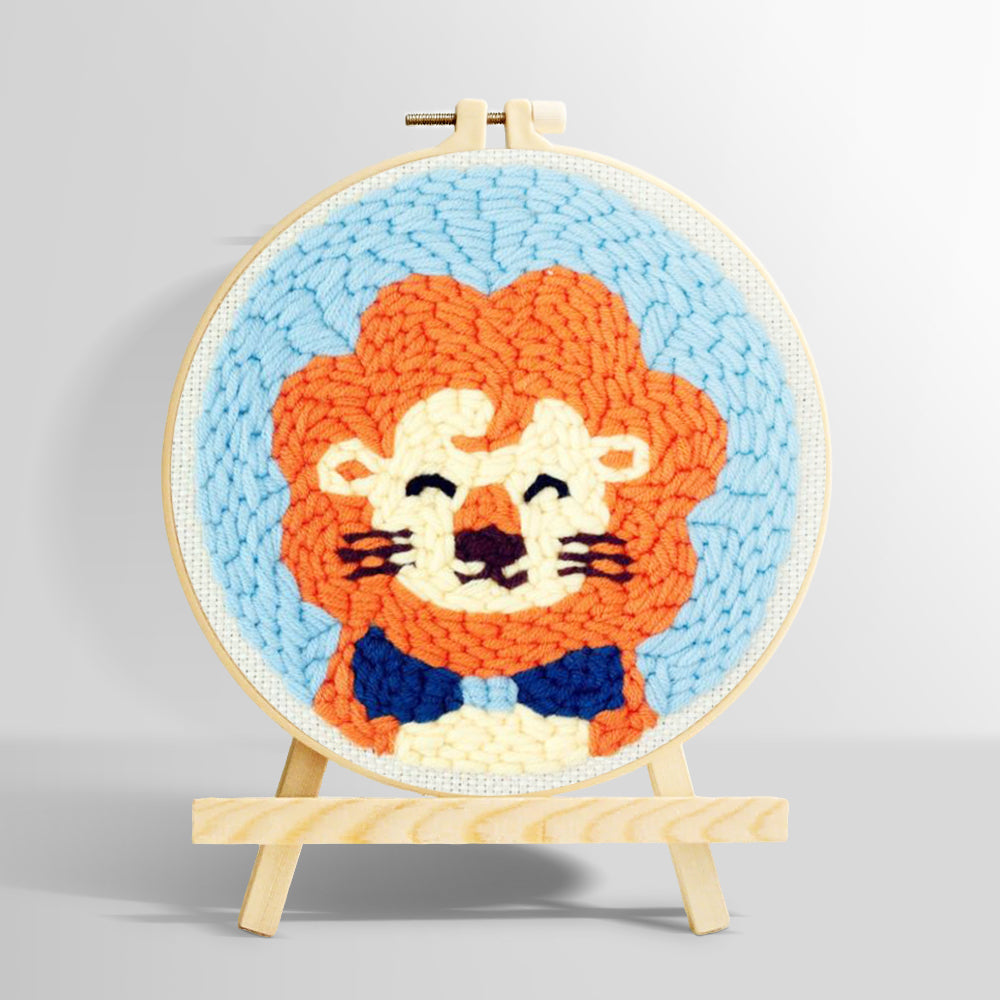 Orange-maned cartoon lion punch needle kit for beginners