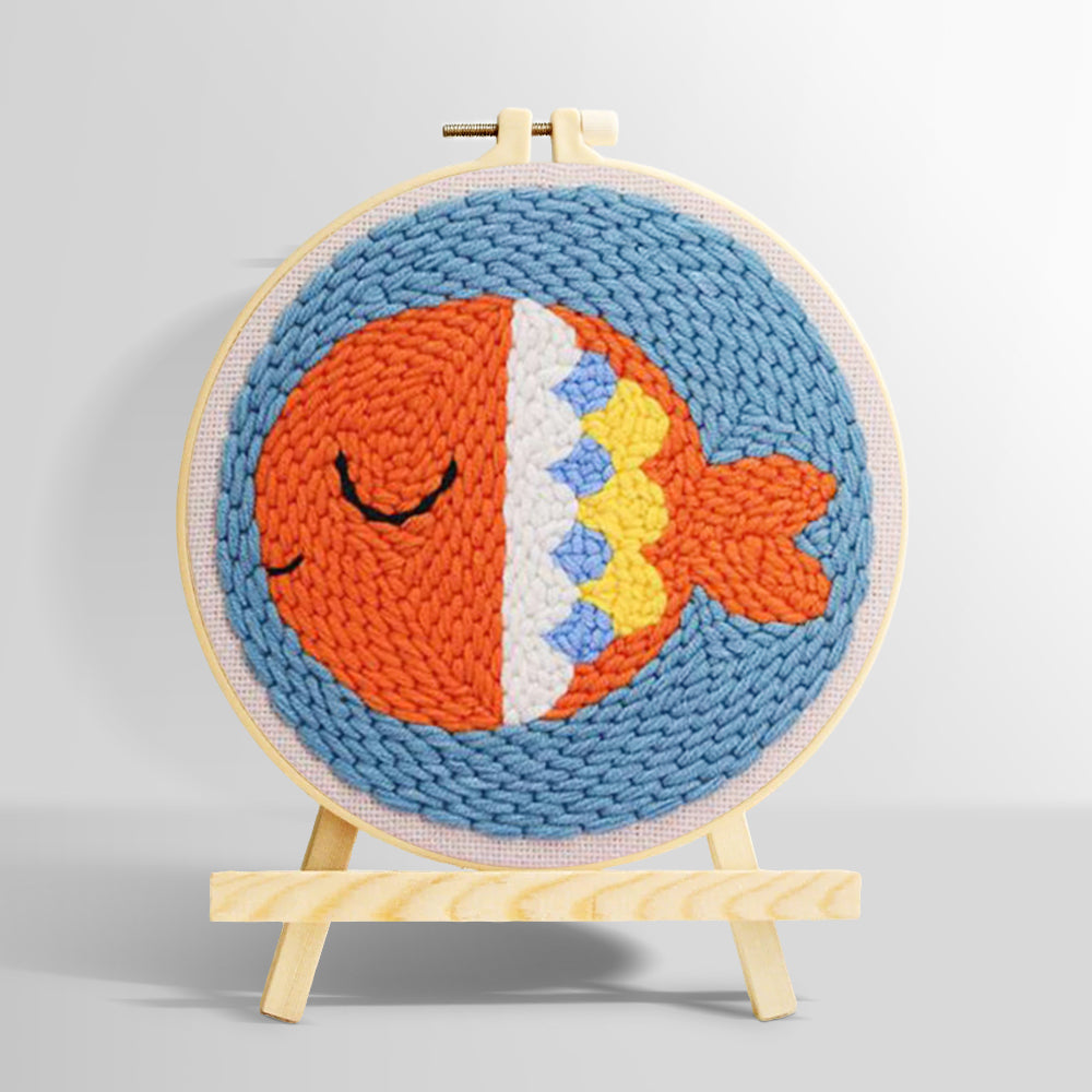 Orange sea fish punch needle kit for beginners