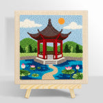 Oriental garden pavilion punch needle kit for beginners