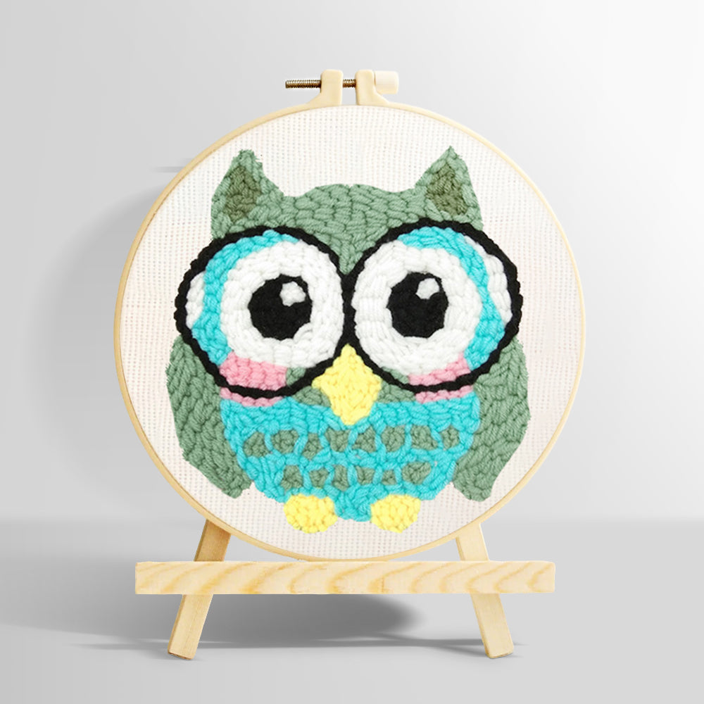 Owl with glasses punch needle kit for beginners