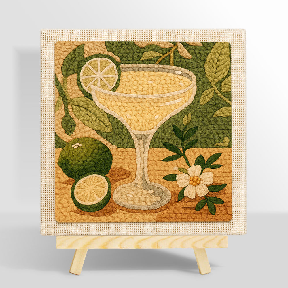 Pale yellow cocktail with lime punch needle kit for beginners