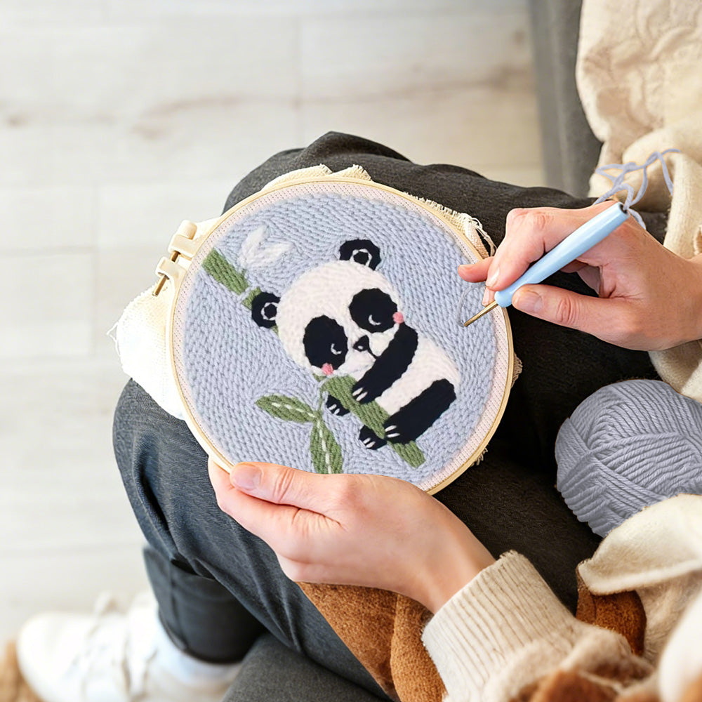 Creating handmade panda and bamboo punch needle artwork