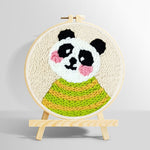 Panda in green striped sweater punch needle kit for beginners