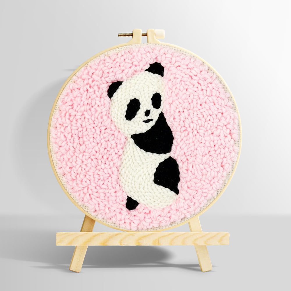 Panda on pink background punch needle kit for beginners