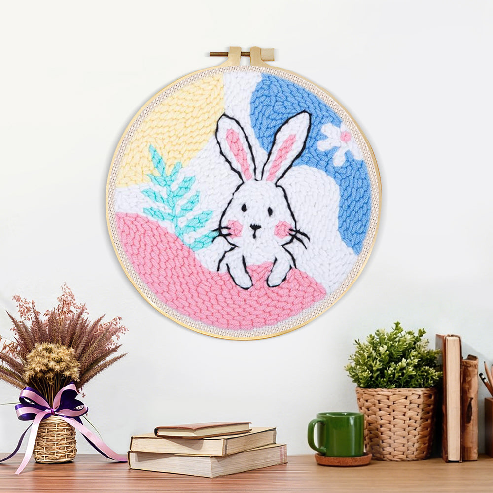 Finished pastel bunny dream artwork displayed on a wall
