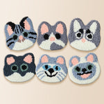 Pastel grey and pink cats punch needle coaster kit finished handmade coasters