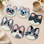 Pastel grey and pink cats punch needle coasters used for home decoration