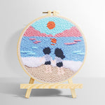 Peaceful beach view with couple punch needle kit for beginners