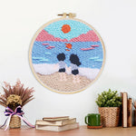 Finished peaceful beach view with couple artwork displayed on a wall