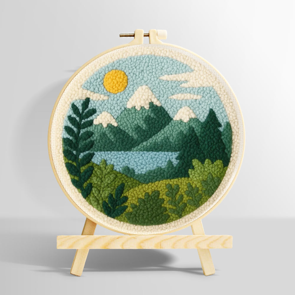Peaceful mountain and lake punch needle kit for beginners