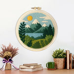 Finished peaceful mountain and lake artwork displayed on a wall