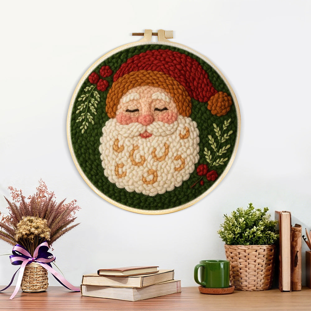 Finished peaceful santa claus portrait artwork displayed on a wall