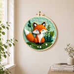 Peaceful sleeping fox needle felt wall art displayed in a bright home interior