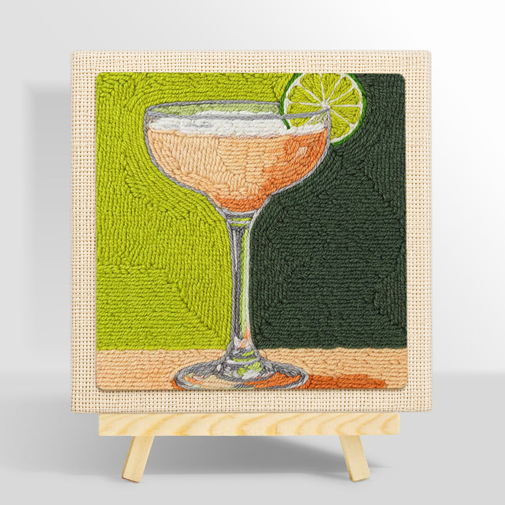 Peach drink with lime garnish punch needle kit for beginners