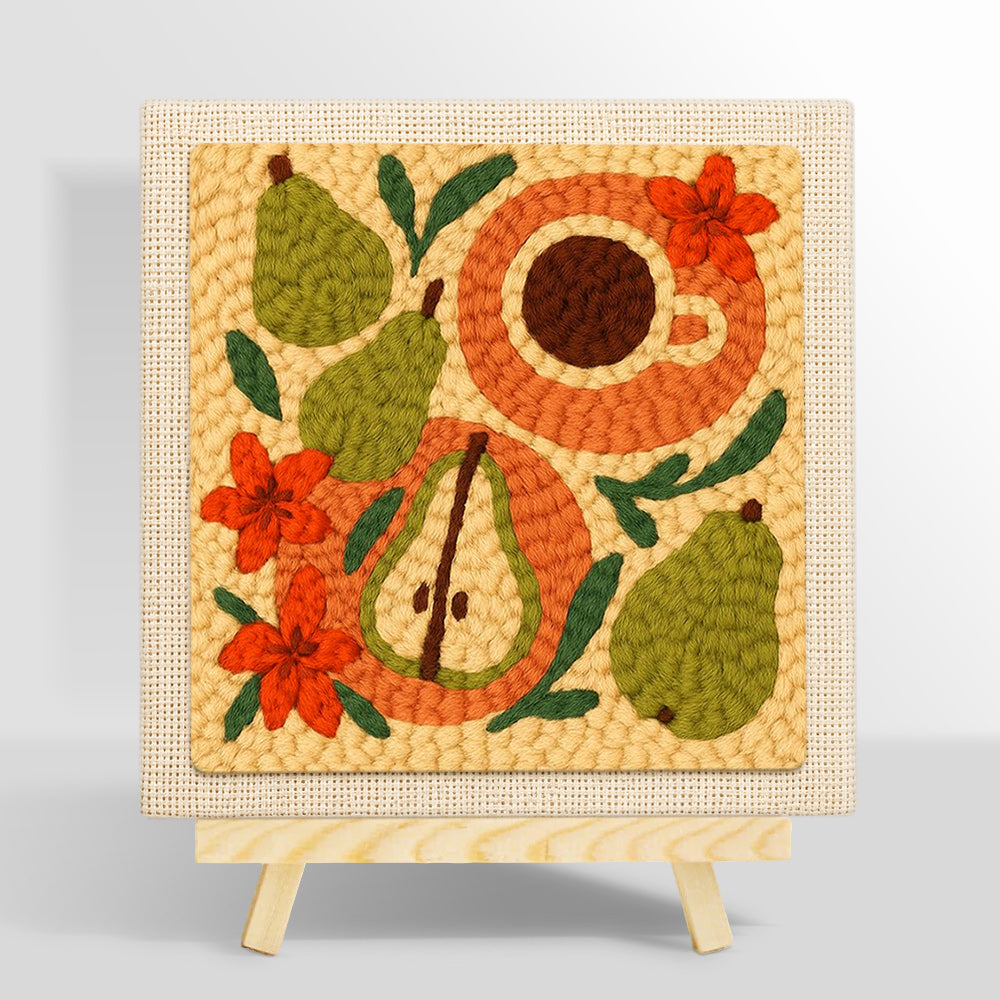 Pear, coffee and flowers punch needle kit for beginners