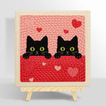 Peeking black cat duo with green eyes punch needle kit for beginners