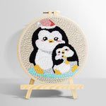Penguin with christmas hat punch needle kit for beginners