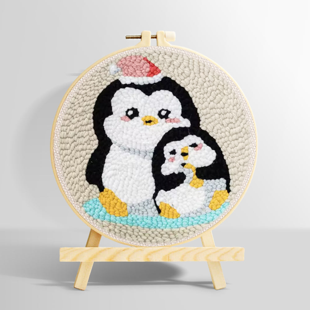 Penguin with christmas hat punch needle kit for beginners