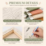 Premium details of a personalised punch needle kit with clear line canvas, soft cotton yarn and wooden frame