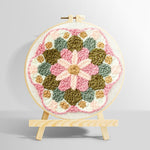 Pink and green flower mandala punch needle kit for beginners