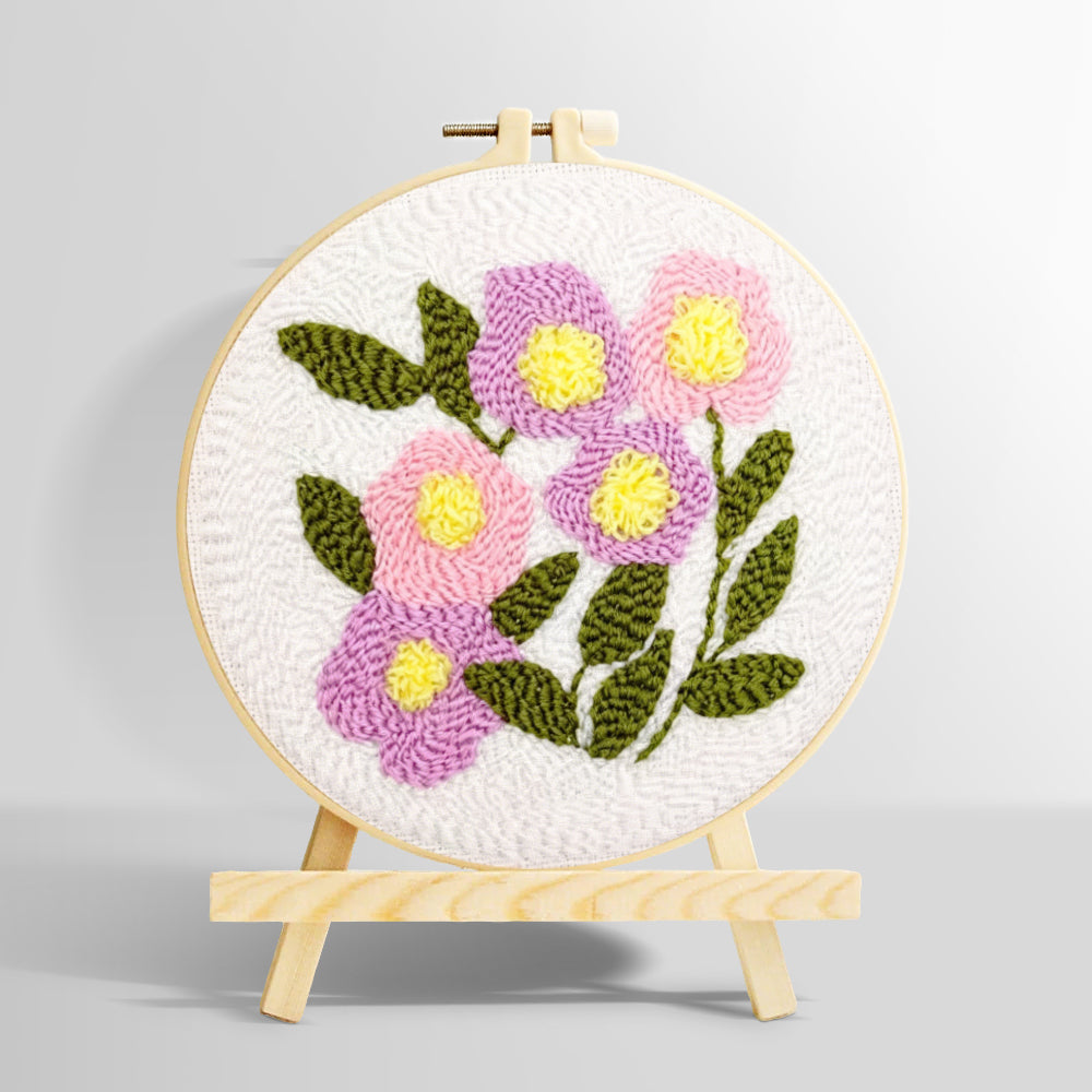 Pink and purple bloom cluster punch needle kit for beginners